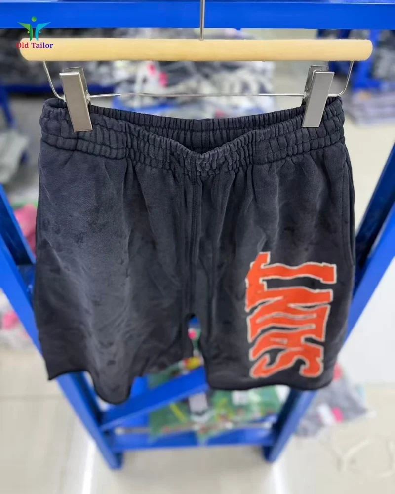 Summer Black SAINT SS26 Fashionable Stretch Drawstring Retro Letter Print Design Washed Sports Shorts