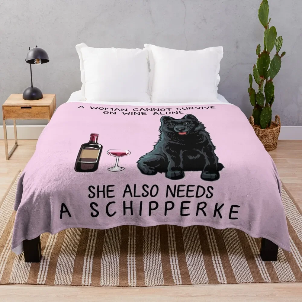 

Schipperke and wine Funny gift for dog mom Throw Blanket Flannel Fabric Sofa Blankets