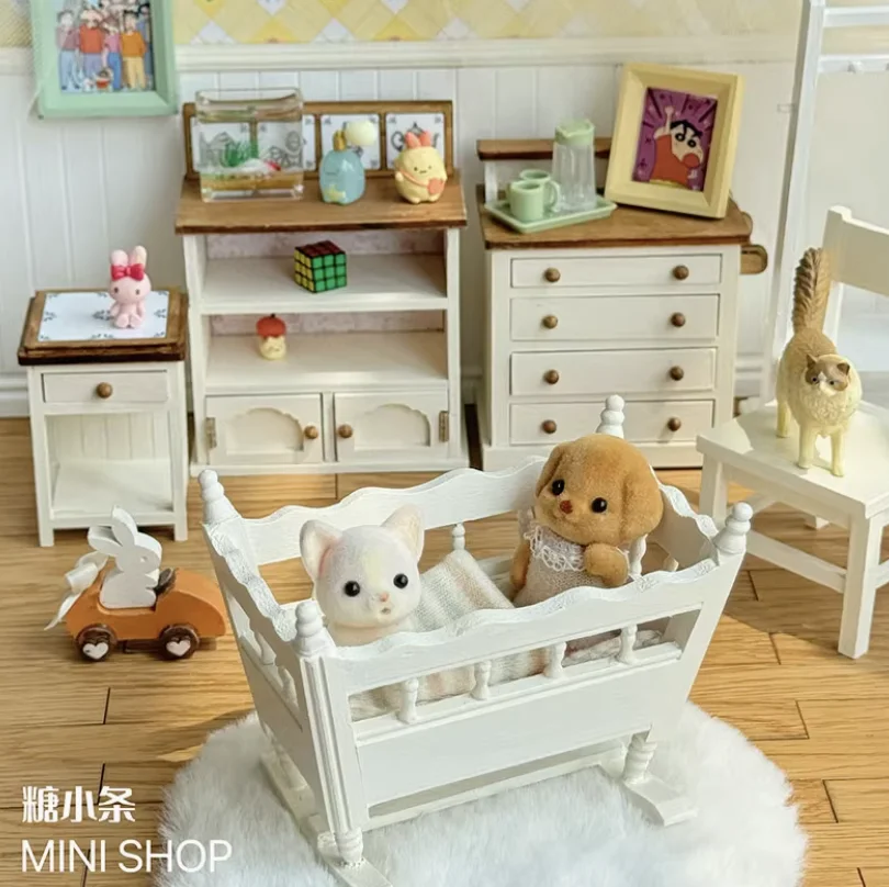 Puppenhaus Miniatur Krippe Nachttisch Zubehör Weiß Vintage Verschiedenes Container Bjd Puppe Lagerung Rack Diy Möbel Modell