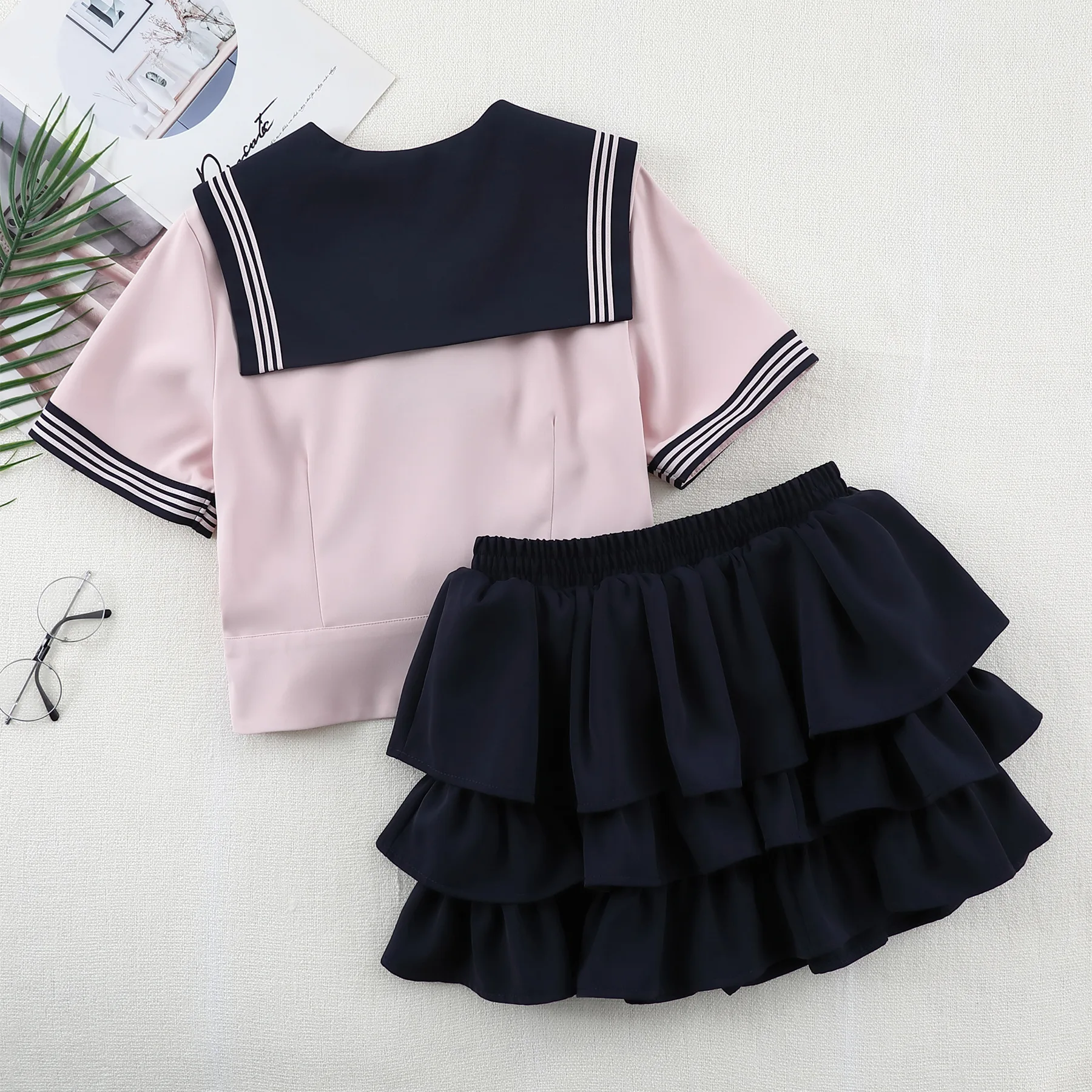 Women Japanese Sweet Girl Style JK Uniform, Sailor Suit Design With Pleated Skirt, College Style Outfit For Daily Campus Wear