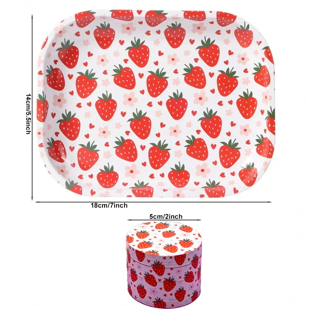 

Strawberries Galore Roling Tray and Grinder Set Pink Kit
