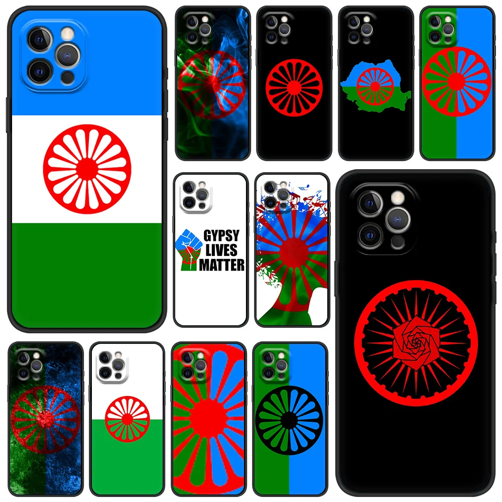 Gypsy Romani Roma Flag Phone Case For iPhone 13 15 14 12 11 Pro MAX XR X SE XS 7 8 Plus Luxury iPhone13 15 14 Fundas Black Cover