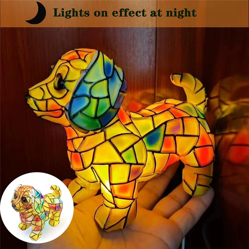 CQMF-Chihuahua Lamps-Dog Series Art LED Night Light, Retro Design Stained Resin Tabletop Pet Lamp