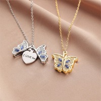 I Love You Love Butterfly Necklace, Female Openable Butterfly Heart Pendant Necklace