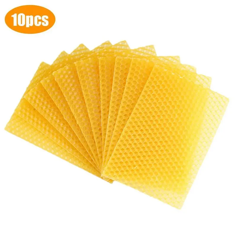 10Pcs Yellow Honeycomb Foundation Bee Hive Wax Frames Beekeeping Beeswax Nest Base Honeycomb Sheet 2024 Hot