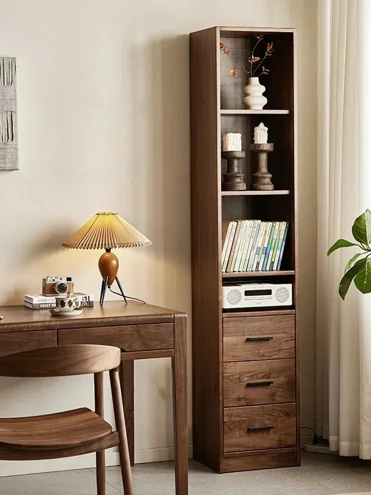 North America Black Walnut Combined Bookcase Nordic Simple Solid Wood Study Floor Bookshelf Home Locker