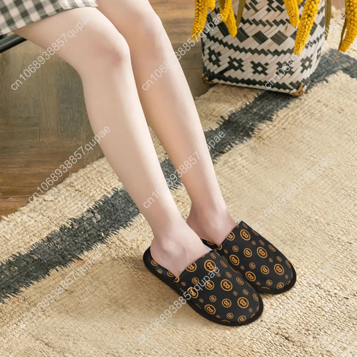 Custom Bitcoin Logo Pattern Soft Memory Foam House Slippers Women BTC Cryptocurrency Blockchain Cozy Warm Anti-Skid Slipper