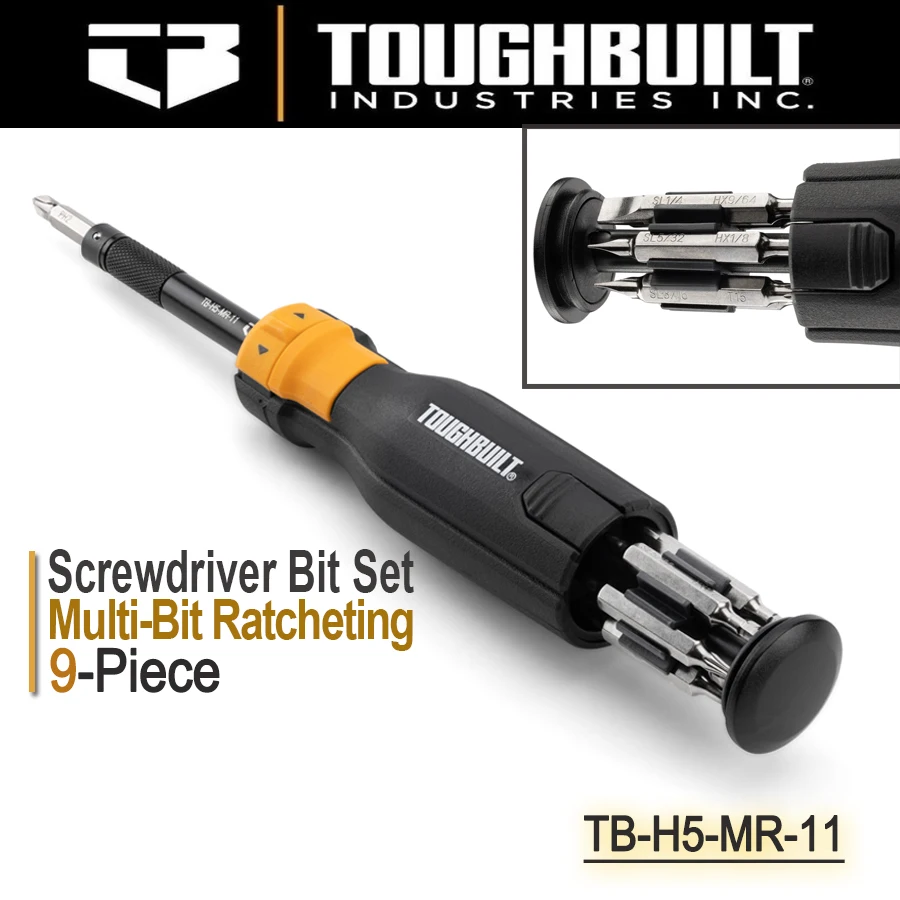 Toughbuilt-ratcheting Multi-bit Chave de Fenda Grupo Ferramentas Manuais Pcs Tb-h5-mr11 Bi-material Handle Assorted Handle
