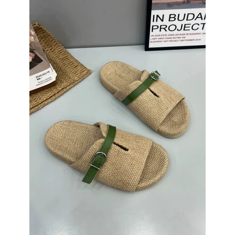 Sandalias de Lino Versátiles y Frescas para Verano 2026, Cómodas y Transpirables, Estilo Coreano, Punta Abierta