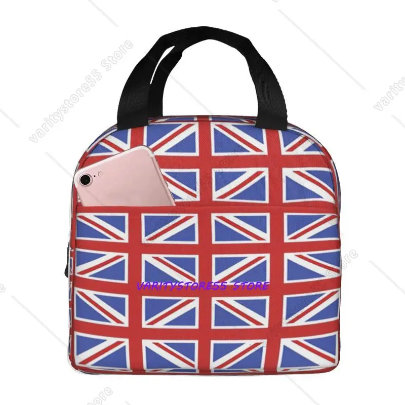 Custom British Union Jack Flag Insulated Lunch Bag for Camping Thermal Cooler Bento Box Women Children Food Container Tote Bags