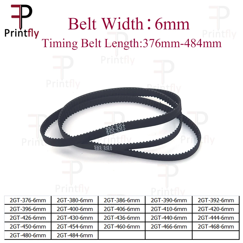 Printfly 2GT/GT2 Timing Belt 376 380 386 390 392 396 400 406 410 420 426 430 436 440 444 450 454 460 466 468 480 484 Lebar 6Mm