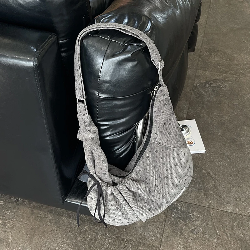 Fashion Dot Star Pattern Underarm Bag Soft Cloth Drawstring Design Shoulder Bag Ladies Daily Casual Crossbody Handbag Сумка