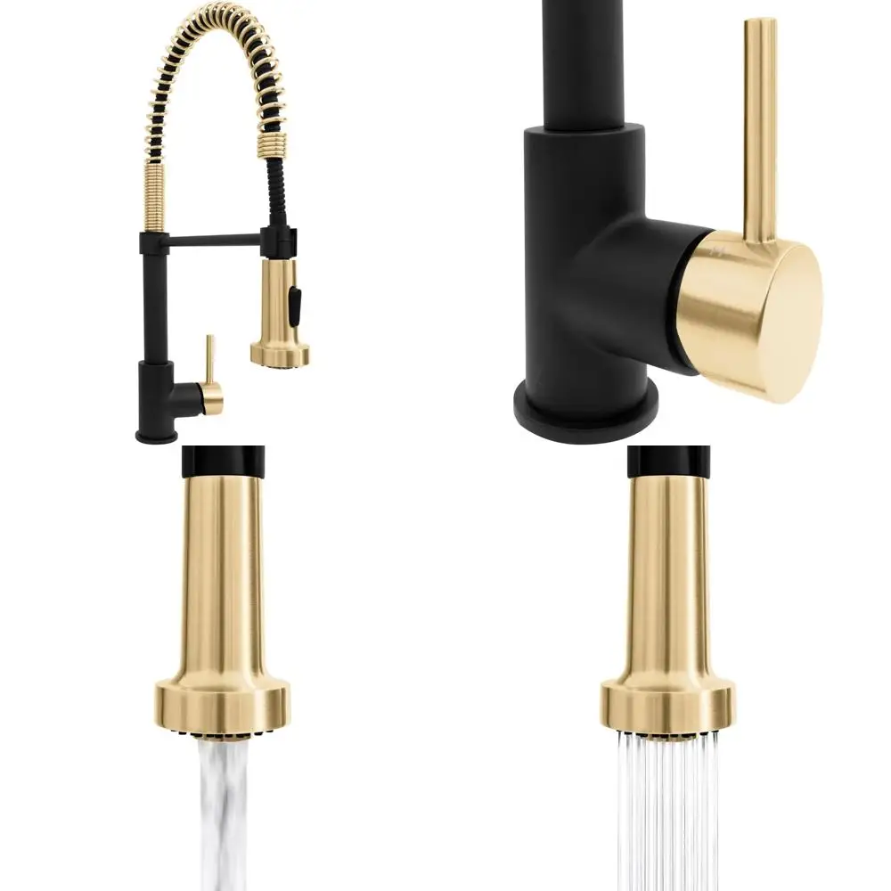 

ZLINE Signature Series Apollo Retractable Spring Kitchen Faucet with Matte Black and Champagne Bronze Finish