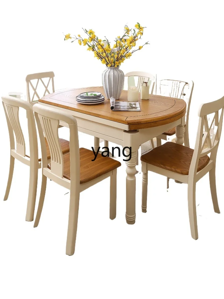 LMM combination solid wood folding retractable 6 people American simple 8 people modern round dining table
