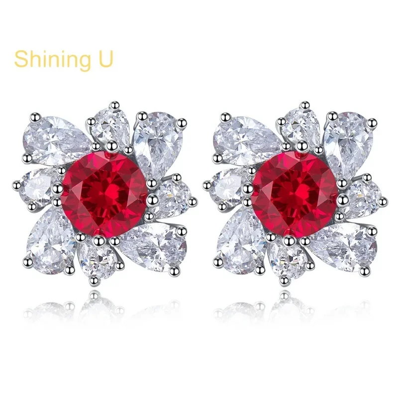 

Shining U 925 Sterling Silver 7mm Ruby Stud Earrings for Women Fine Jewelry Engagement