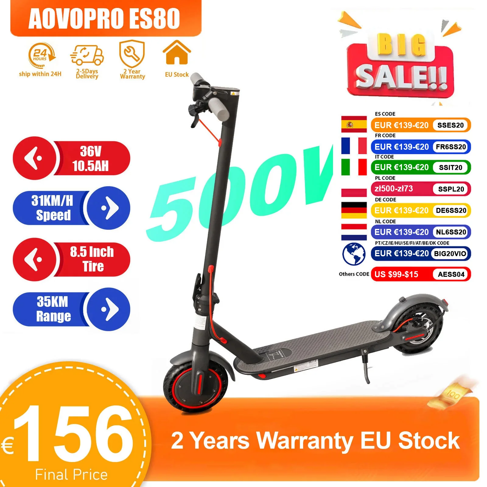 Trottinette électrique AOVOPRO 2026 500W pour adultes, autonomie de 35 km, vitesse maximale de 31 km/h, trottinette électrique pliable, 8,5 pouces, trottinette électrique intelligente