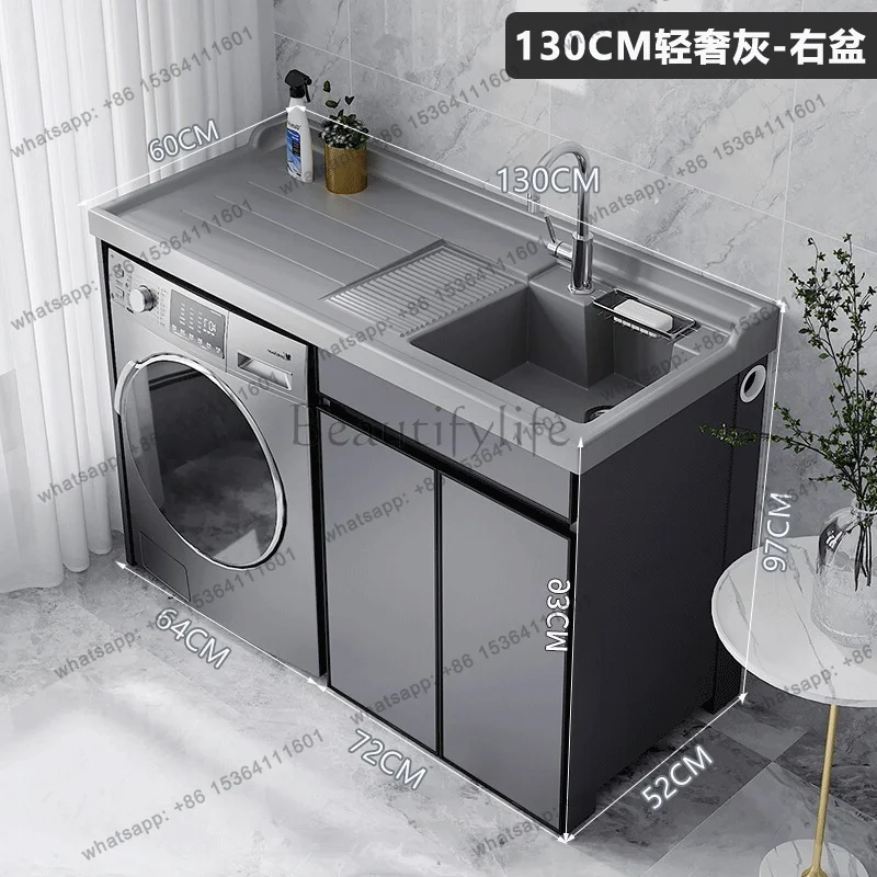 Factory Direct Sales LH Balcony Space Aluminum Washing Machine Cabinet Combination Hand Washbasin Integrated With Washboard