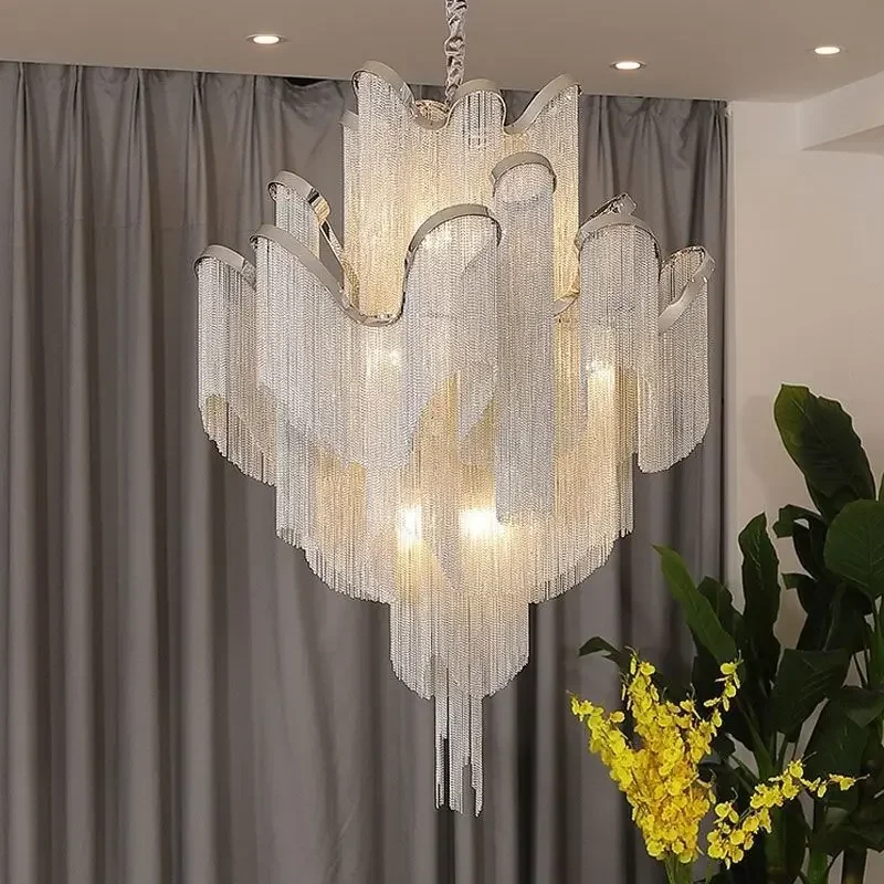 LED Flower Tassels Ceiling Chandeliers Living Room Modern Hall Staircase Large Hanging Light Duplex Building Villa Pendant Lamp