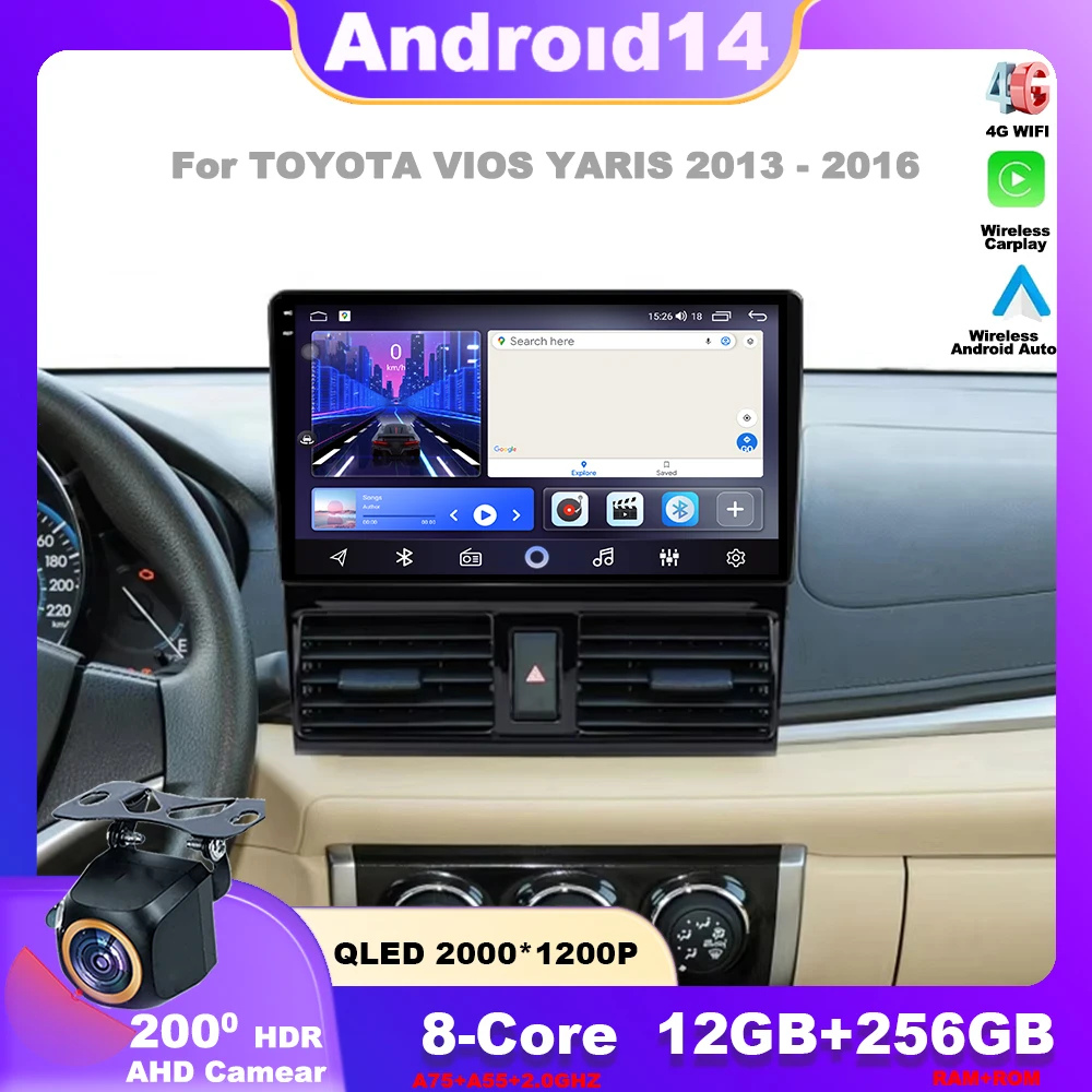 

Car Radio Video Multimedia Player 10 '' Android 14 For TOYOTA VIOS YARIS 2013 - 2016 GPS Navigation WiFi Bluetooth Button Lights