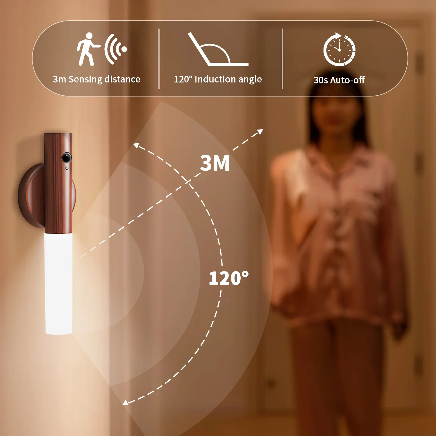 Intelligent Motion Sensor Light USB Rechargeable Wooden Magnetic LED Lamp Human Induction Cabinet Wardrobe Lighting Night Light
