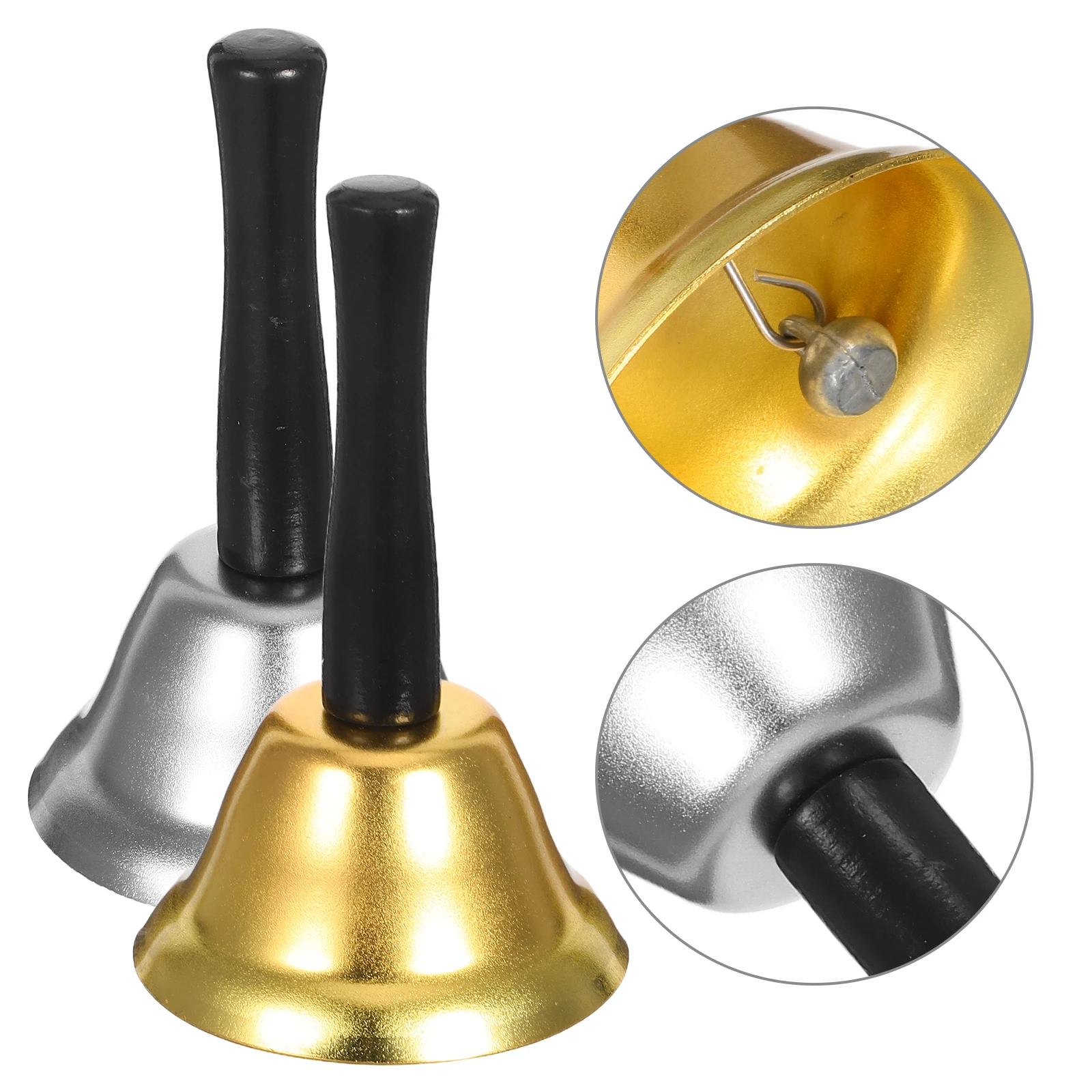 2 قطعة 7.5 سنتيمتر جرس اليد مصنوع من الحديد المصقول قبضة مريحة مقبض خشبي أسود طويل لكبار العناية بالمعاقين استخدام عيد الميلاد #1