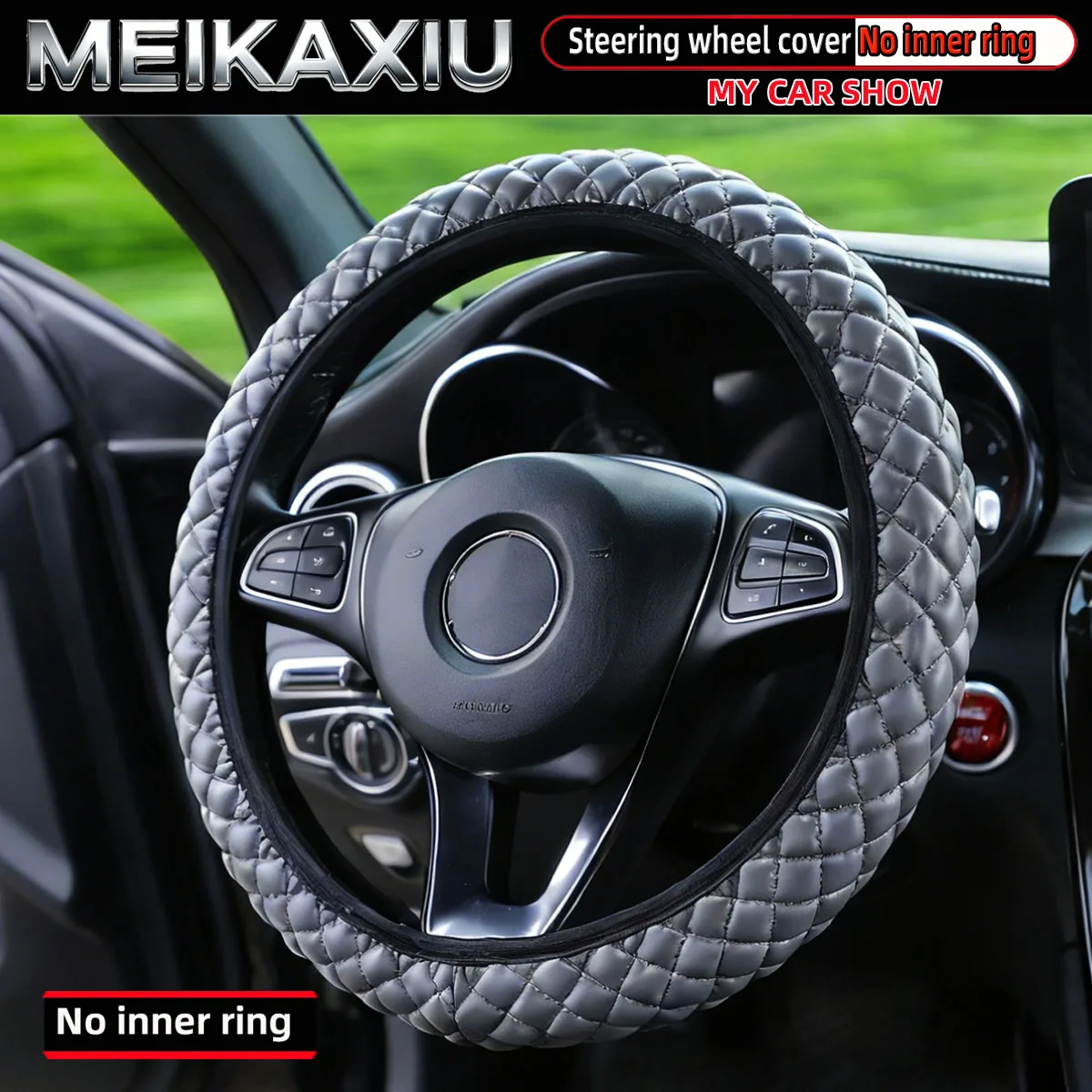 

Diamond-Shaped PU Leather Bubble Steering Wheel Cover Car Rimless Accessory for 14.5-15 Inch Wheels for women