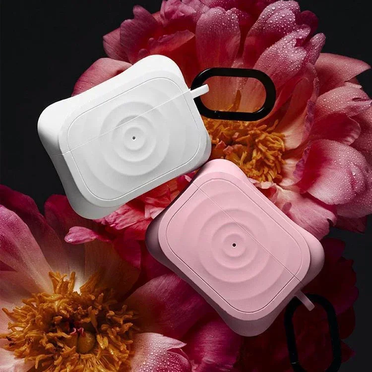 White Pink Ripple Silicone Case for AirPods 3 Pro Pro2 Earbuds Case Cover with Hook