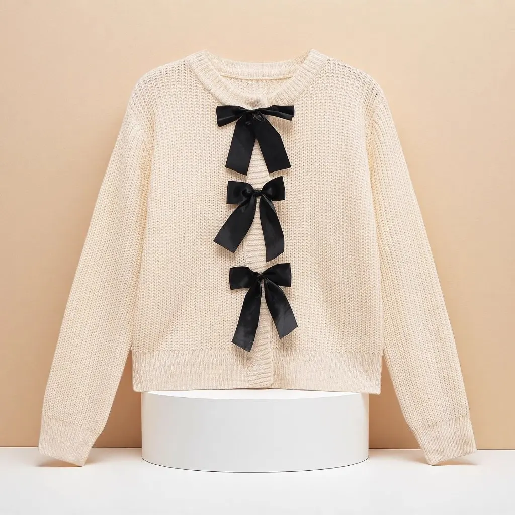 

New Women's Casual Fashion Knitted Long Sleeve Round Neck Open Cardigan Trendy Streetwear Style Top Quality Imported Goods