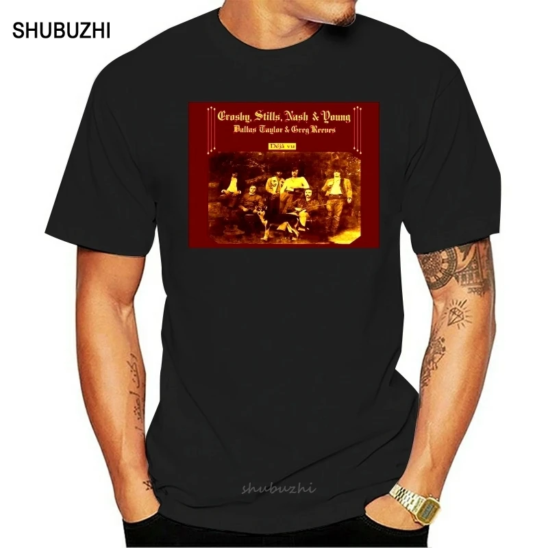 Crosby Stills Nash  Young T Shirt Deja Vu men cotton tshirt summer brand teeshirt euro size