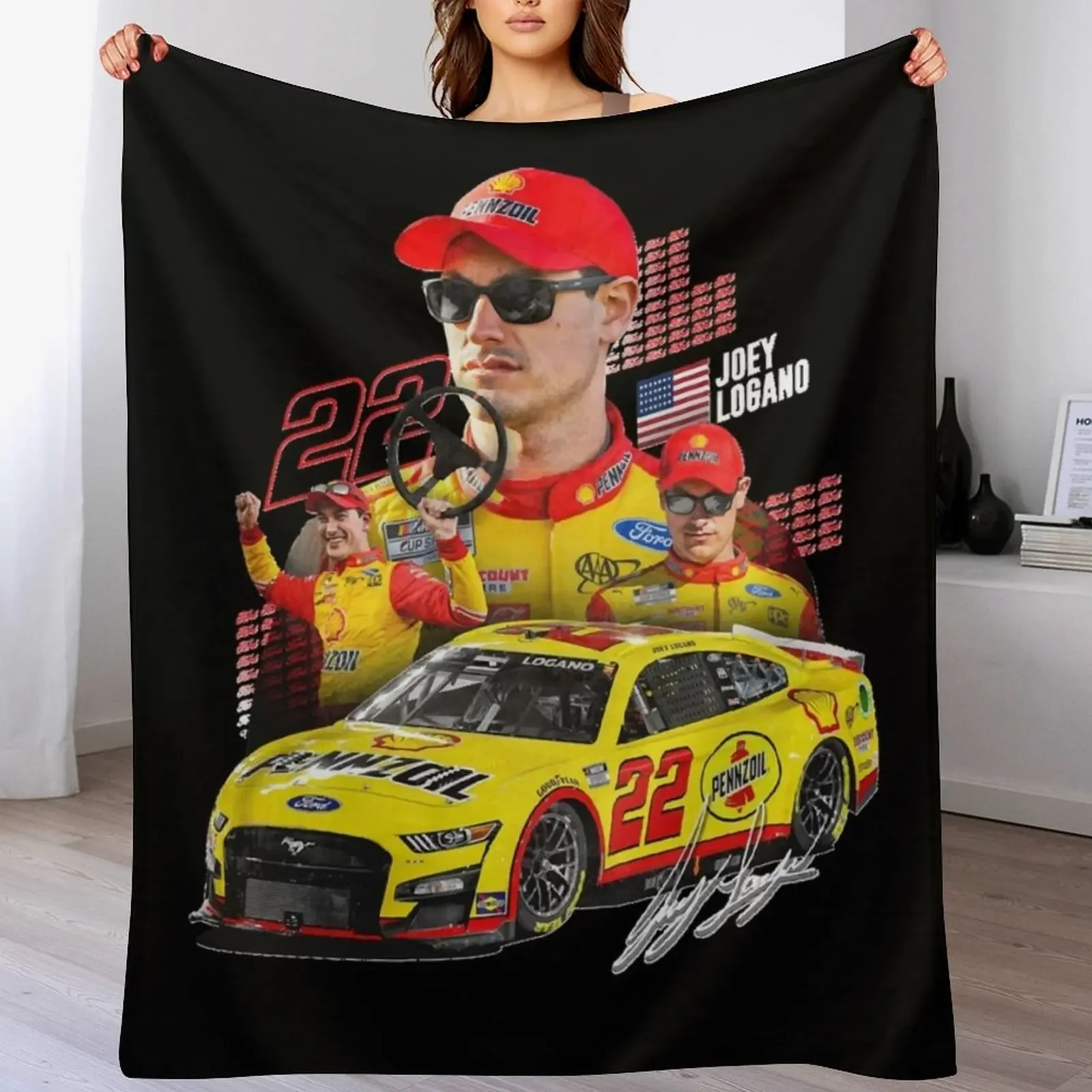 NEW Joey Logano NEXT GEN MUSTANG 2022 Graphic Classic Throw Blanket Beautifuls Travel Blankets