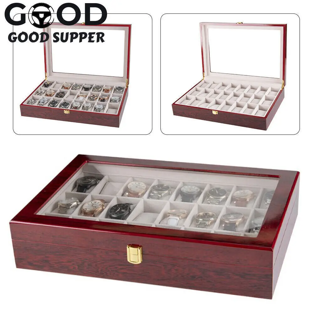 Watch Storage Box with 24 Slots, Mdf, Glass, Zinc Alloy Construction, Removable Pillows for Easy Cleaning and Protection