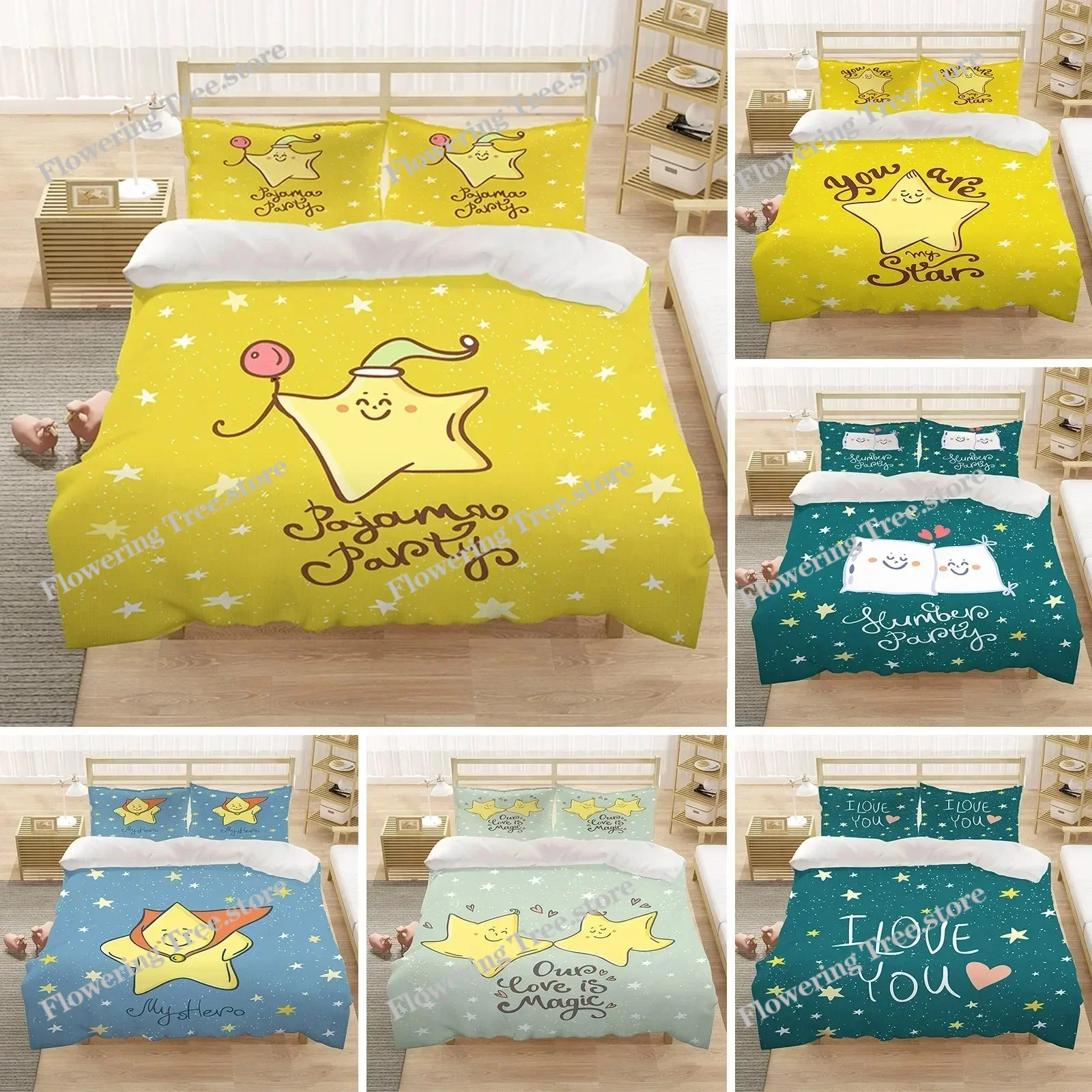 

Cute Cartoon Little Star Bedding Set Duvet Cover Bedroom Comforter Covers Single Twin King Size Quilt Cover Home Textile