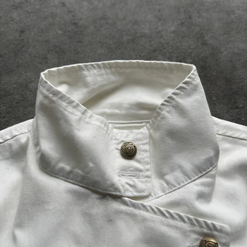 Y2K White Fencing Jacket Retro Bakastroll High Neck Loose Casual Denim Jacket Fashionable High Street Men Women Hip Hop Clothing 5 Y2K White Fencing Jacket Retro Bakastroll High Neck Loose Casual Denim Jacket Fashionable High Street Men Women Hip Hop Clothing 5