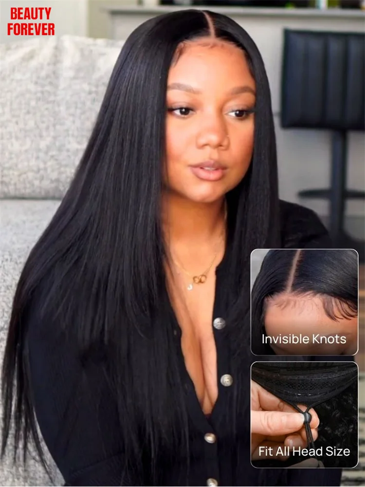 Beautyforever لا زلة ياكي مستقيم غلويليس باروكة من شعر طبيعي 7x5 باي باي عقدة قبل قطع الدانتيل الشفاف الرباط غلويليس شعر مستعار