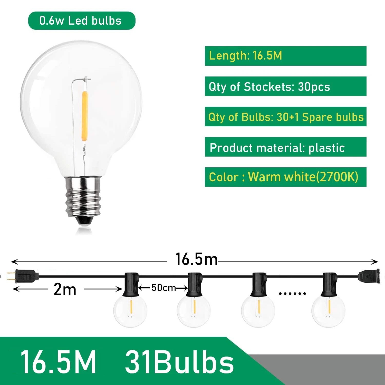 9M/26M Festoen LED Globe String Light Fairy LED G40 Buiten Voor Kerstfeest Tuin Decor Garland Lamp Straat Patio Achtertuin