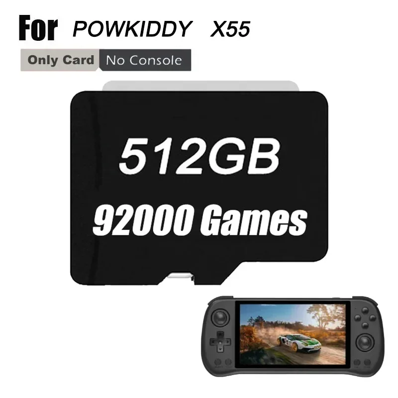 For POWKIDDY X55 Retro Handheld Game Console TF Card Preloaded Games Memory CardUniversal Built In 512G 92000 Games 450 PSP Bag