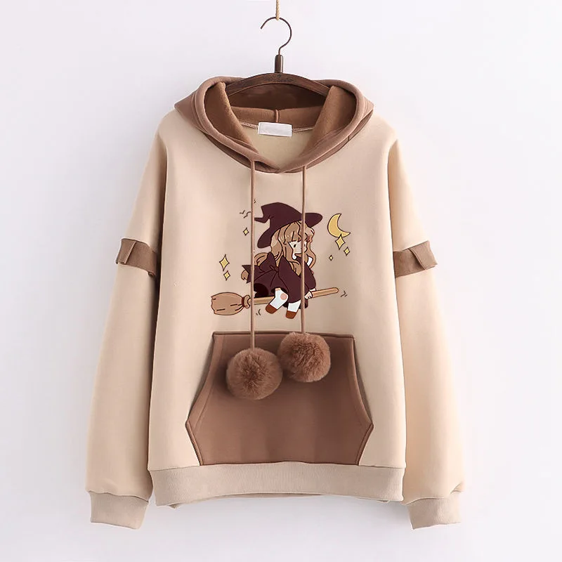 Student Kawaii Hoodies Color Matching Loose Gothic Trend Lolita Jumper Japanese Autumn Winter New Hooded Pullover for Teen Girls