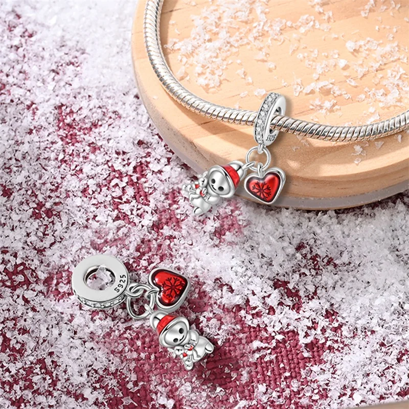 

New 925 Sterling Silver Christmas Snowman Two Piece Set Charms Pendant For Women Fit Original Bracelet DIY Jewelry Gifts