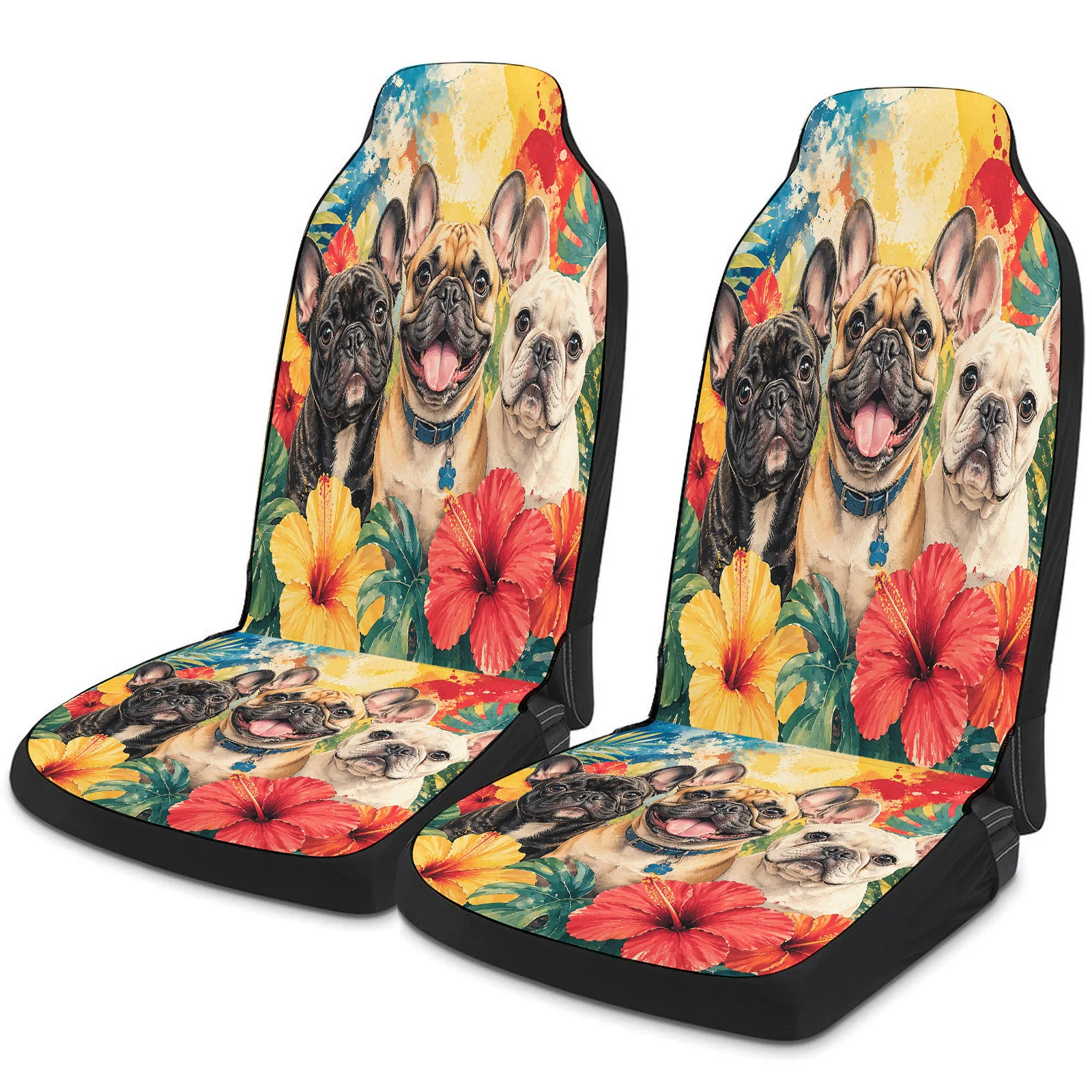 French Bulldogs Themed Car Seat Cover Set For Most Cars Trucks, Trendy Breathable Car Seat Protector Covers Full Set, Universal