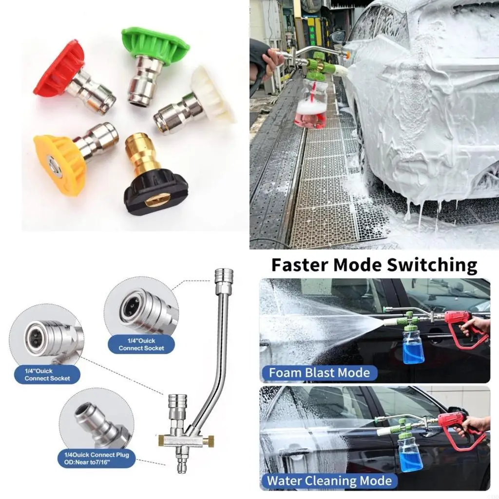 Quick Connection Double Lances Pressure Washer Wand Connector Includes 5 Nozzle Tip for Diverses Cleaning Applications C5AD