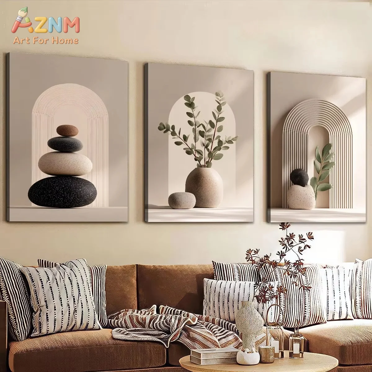 AZNM Bohemian Style Light Luxury Art Fashion Potted Plant Canvas Poster Ready Home Decoration Wall Art Room Decoration Gift