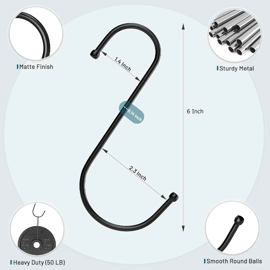 خطافات كبيرة S 6 Ih خطافات نباتات معدنية معلقة قابلة للعكس باللون الأسود عالي التحمل 12 قطعة #3