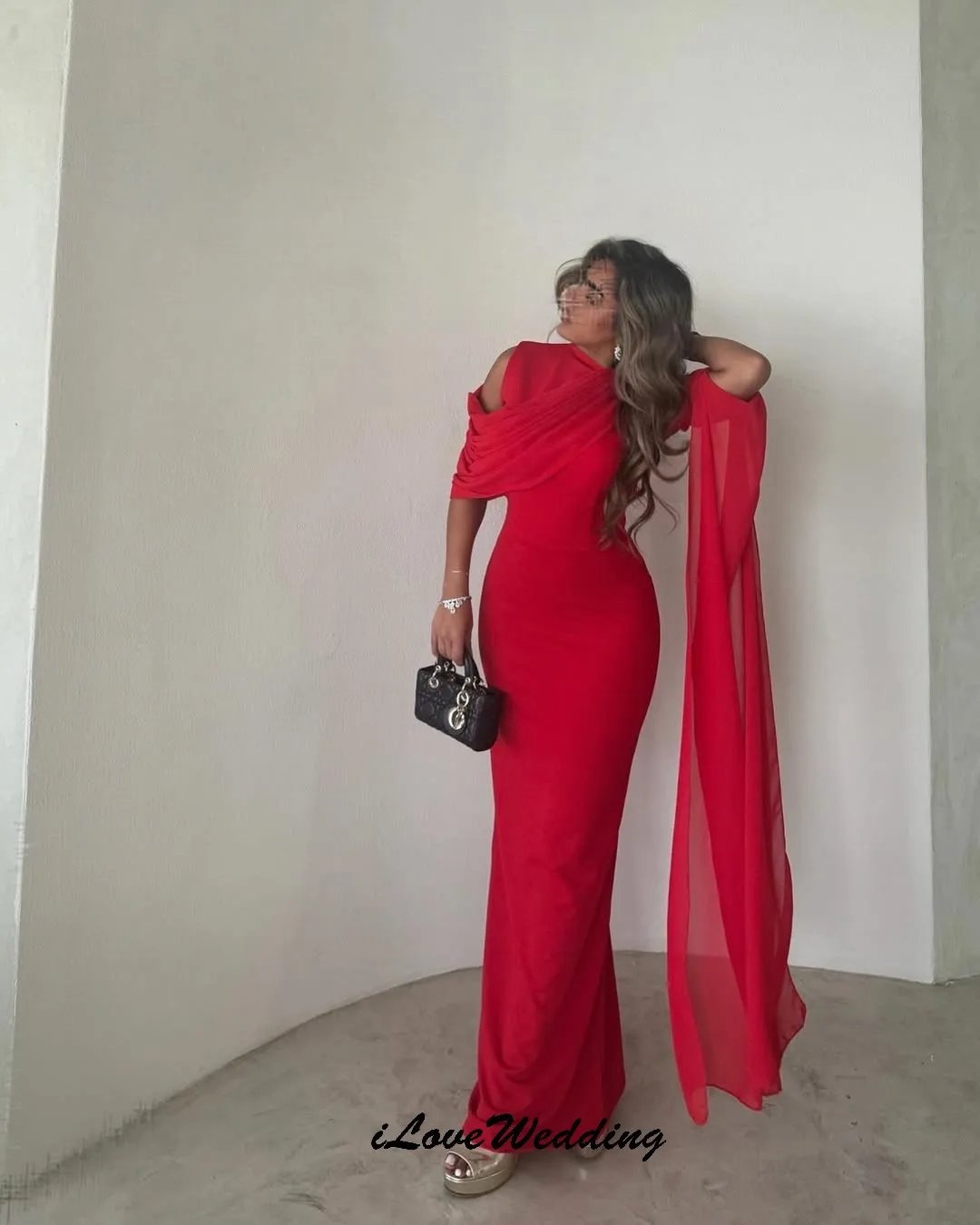 

Customized Red Chiffon Prom Dresses 2025 Elegant Wedding Party Dress For Women Guest Ribbons Mermaid Formal Gowns Ankle Length