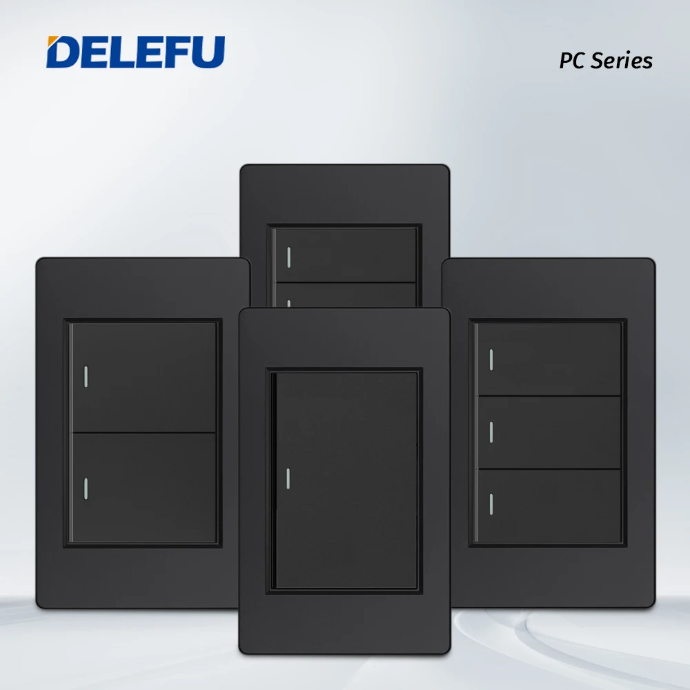 

Delefu 1/2/3gang1way 2way Black PC Panel Brazil USA Italy Mexico 250V 16A Standard 118*74mm light Wall Switch On Off Push Button