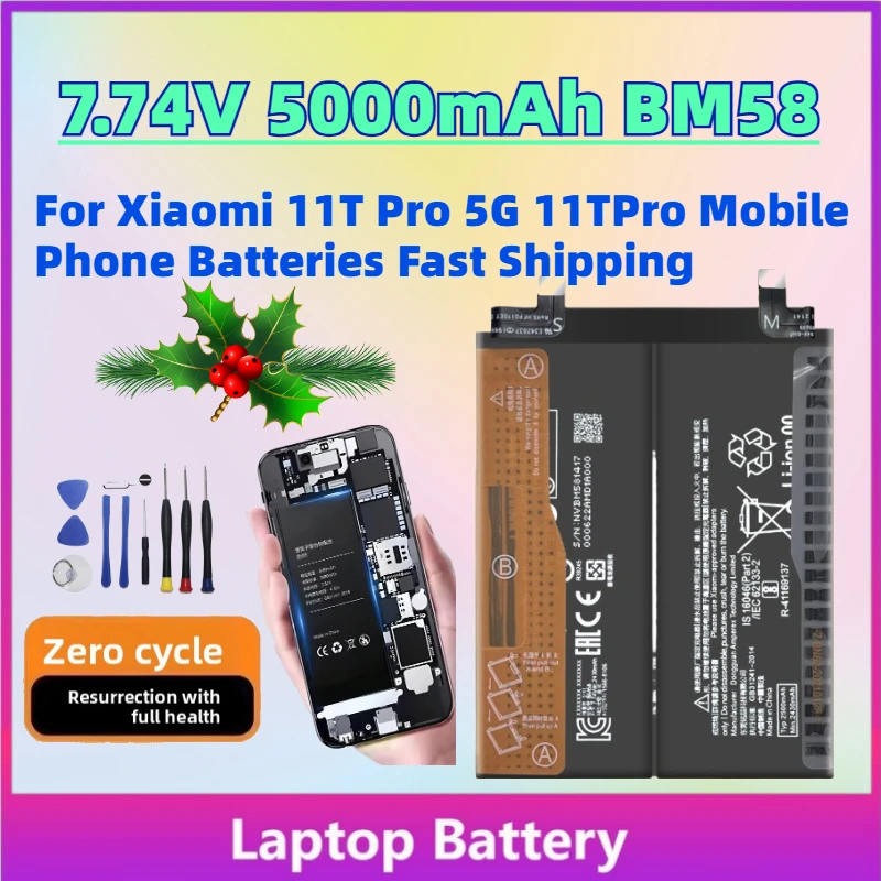 

High Quality Upgrade 7.74V 5000mAh BM58 Rechargeable Battery for Xiaomi 11T Pro 5G 11TPro Mobile Phone Batteries Fast Shipping