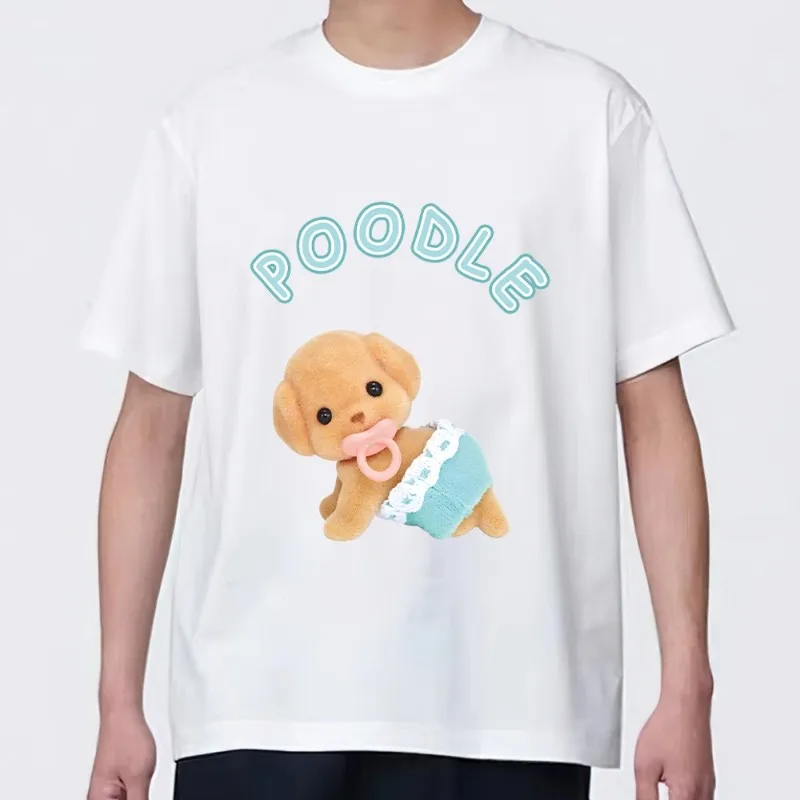 Cute S-Sylvanian Families dog T Shirt Men Couple Combination Clothes Short Sleeve Collar Fashion woman Cotton