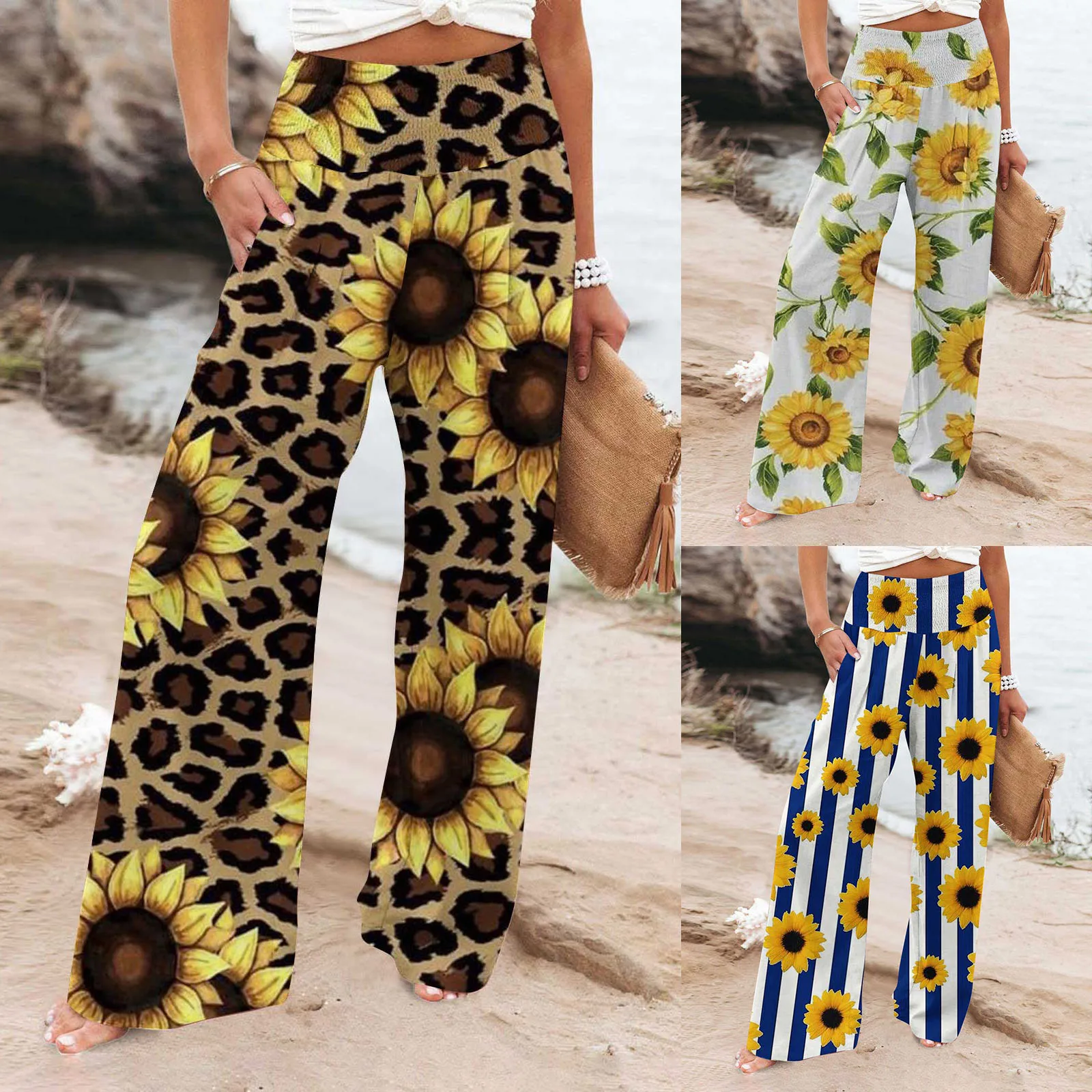 

Women High Waisted Wide Leg Loose Fit Palazzo Pants Casual Beach Trendy Trouses With Solid Casual Baggy Trousers Daily Casual