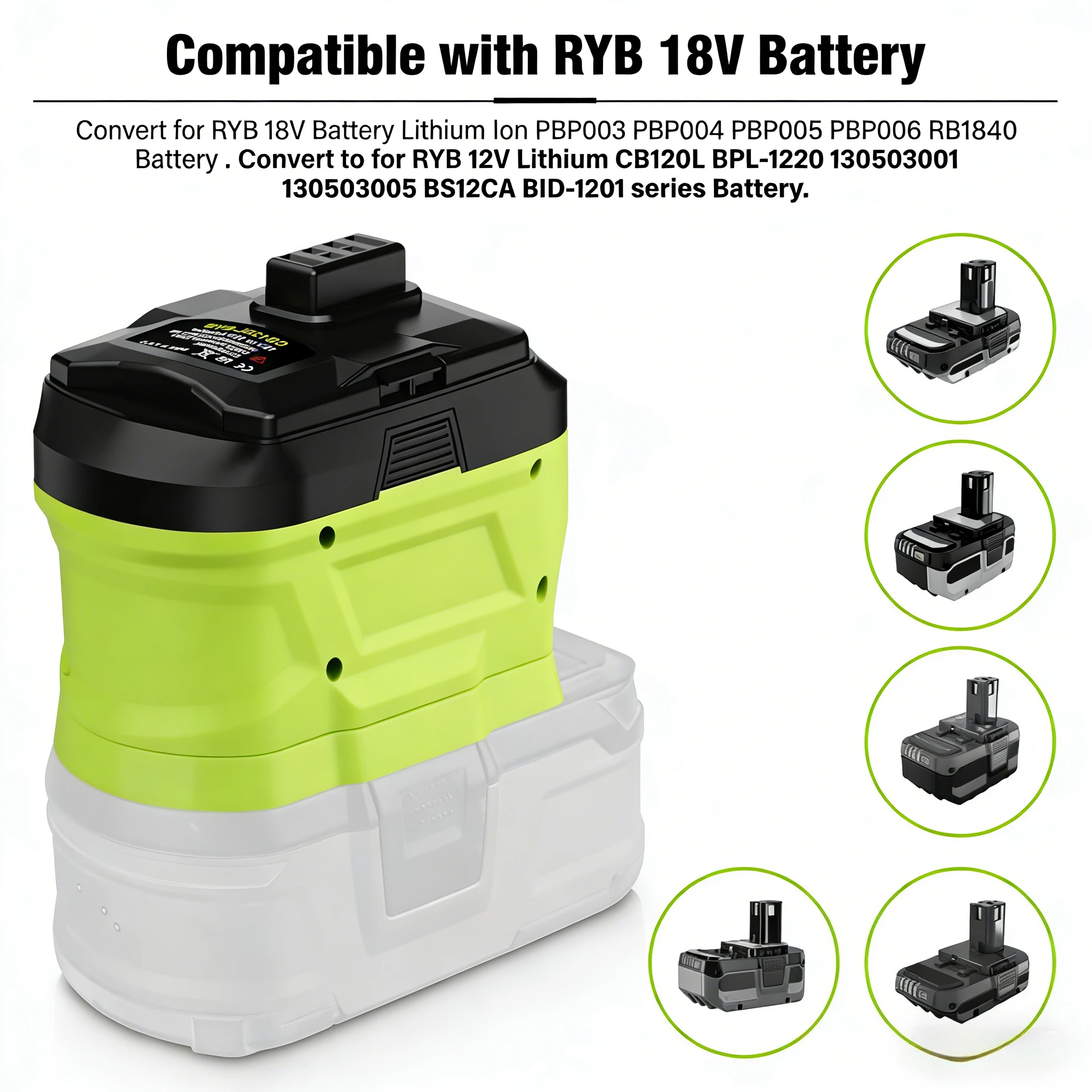 

Battery Adapter for Ryobi 18V to 12V tool Adapter for Ryobi 18V Li-ion Battery Converter to for Ryobi 12V Power tool CB120L-RYB