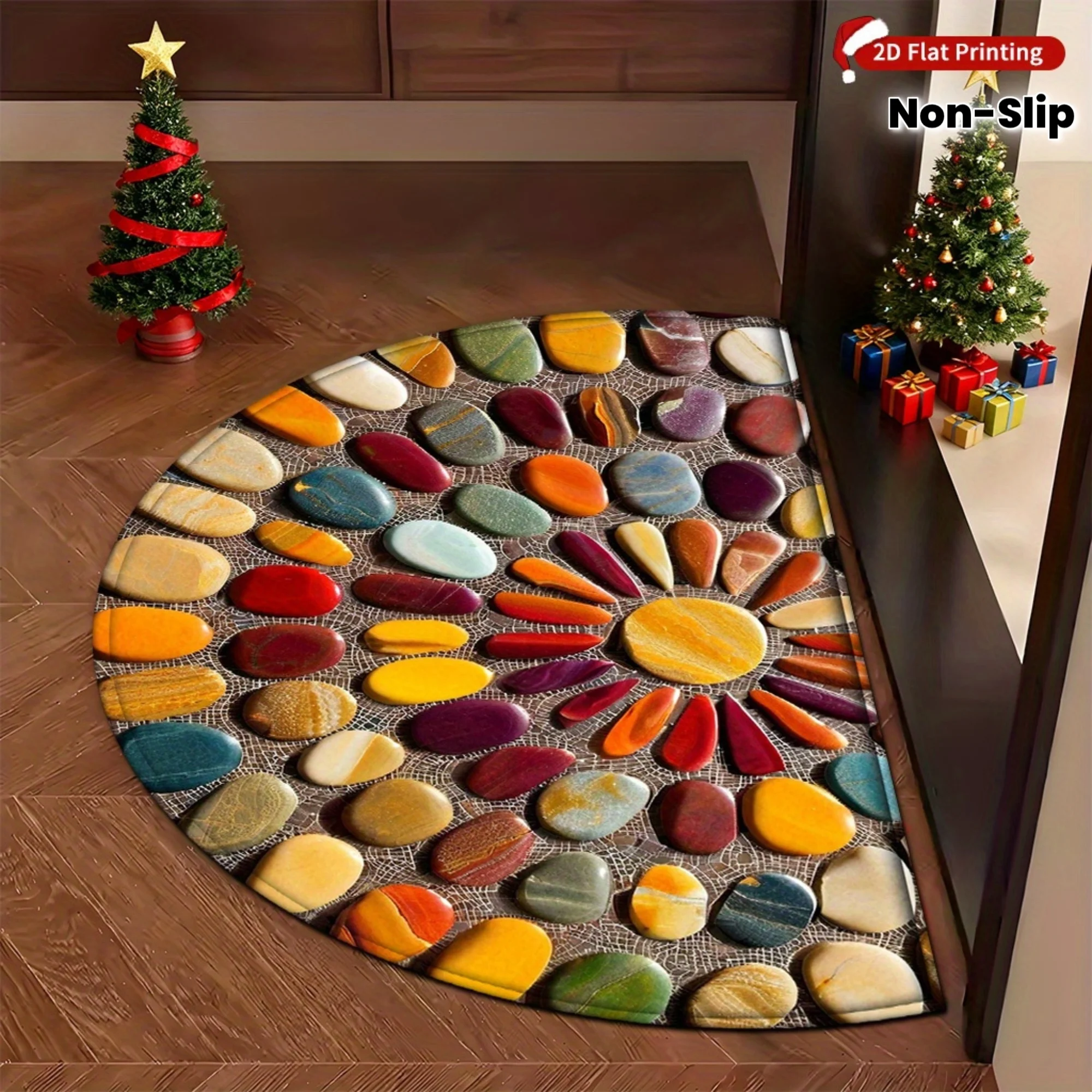 

[Product] 2D Flat Print, Colorful Pebble Printed Doormat, Soft Flannel Welcome Mat Non-slip, Machine Washable, Foldable