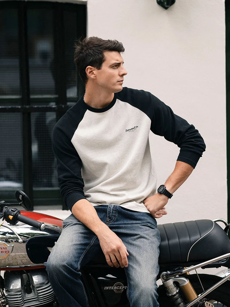 SIMWOOD 2024 Autumn Winter New Oversize 310gsm Warm Thermal Fabric Long Sleeve T-shirts Men Fashion Raglan Sleeve Tops